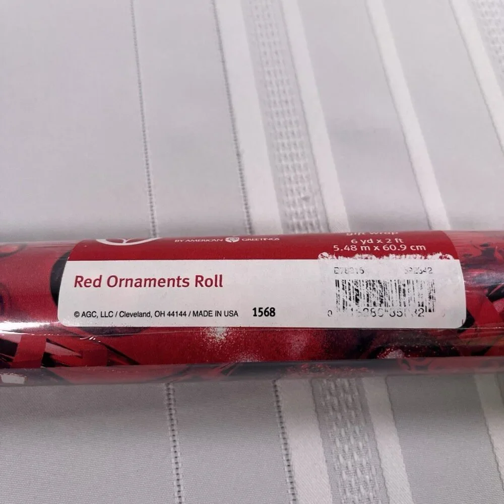 VTG 90s Red Ornaments Christmas Gift Wrap Paper American Greetings 36 Sq Ft NEW